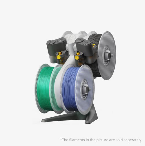 AMS lite carregado com quatro bobinas de filamento coloridas prontas para a troca automática de cor
